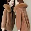 Frauen Pelz Faux Frauen Herbst Winter Mode Echt Lamm Wolle Mantel Mit Natürlichen Fuchs Kapuzen Jacke Dicke Granulat Warme oberbekleidung L648 231113