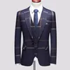 Ternos masculinos blazers 3 pçs conjunto casaco colete calças 2023 moda casual boutique negócios xadrez magro formal vestido jaqueta colete 231114