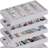 Jewelry Pouches Hard Velvet Stackable Multiple Shapes Tray Case Display Storage Box Portable Ring Earrings Holder Necklace Organizer