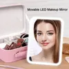 Kompakta speglar Portable LED -upplyst makeup spegelväska stor estetisk rese kosmetisk fodral pu läder smink verktyg fåfänga tillbehör för kvinnor 231113