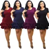 Roupas étnicas Verão vestidos de babados elegantes para mulheres Africanas Moda sólida o pescoço de manga curta renda oca up mini vestido festas vestidos