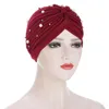 Women Pearls Beaded Turban Hat Muslim Hijab Bonnet Indian Cap Head Wrap Casual Chemo Cancer Twist Skullies