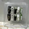 Faux ongles faits à la main court élégant presse de perles sur cercueil français conseils réutilisables acrylique faux ongles avec colle manucure salon Q231115