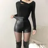 Femmes Shorts Sexy noir PU mode décontracté été femmes vêtements Faux cuir Goth taille haute Y2k femme pantalon court 231113