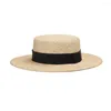Brede rand hoeden king tarwe zomer 2023 groot plat dak dak vrouwen stro zon hoed ademende lintdecoratie buiten reizen mode cap
