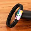 Charmarmband xqni svart brunt läder rostfritt stål mäns armband färgknapp diy kombination för män födelsedagsmycken gåva