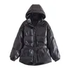 Damen Down Jeyzy 2023 Winter-Stil, Kunstleder, dick, lässig, Brotjacke, Taille, Baumwolle, Kapuzengürtel