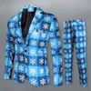 Herrenanzüge, Blazer, 2-teiliges Set, Herrenjacke, Hosenanzug, Cartoon-Santa-Schneeflocke-Druck, Hose, Set, Jahr, Party, Mantel 231113