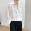 Męskie koszule Summer Lets Long Rleeve Men Mode Social Mens Dress Korean Loose wycięty czarny biały szachownica