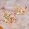 Stud Pearl Butterfly Earrings Hollow Rhinestone Ear Gold Crystal For Women Earring Jewelry Drop Delivery Dhgarden Dhjm2