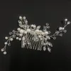 Hot Sale Silver Color Tiara Hair Combs For Women Bruid Cheap Pearl Crystal Headpiece Wedding Haaraccessoires Bridale sieraden