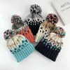 Bonnets de Protection des oreilles géométriques diamant, casquettes chaudes en Crochet, chapeaux tricotés en laine de neige Pom Pom, chapeaux de fête de noël Q730