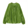 Women's Blouses Sexy Chiffon Pleated Blouse Oversize Tops Apple Green Beach See-through Puff Sleeve Female Shirt Lace Up 2023 INKEO 2T152