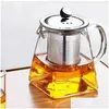 Coffee Tea Sets 350Ml Clear Heat Resistant Glass Teapot Jug Infuser Leaf Herbal Pot Flower Milk Juice Container Drop Delivery Home Dhk7Y