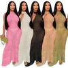 캐주얼 드레스 2023 여름 패션 라운드 목 소매 니트 니트 섹시한 뷰 스루 메쉬 하이 허리가있는 칼집 드레스