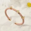 Bracelet Mode Femmes Zircon Fleur Design Bracelet Coloré Loisirs En Cuir Corde Manchette Bijoux