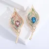 Broches Crystal Peacock Feather Email Pins Wedding Party Accessoires Retro Fashion Sieraden voor stoffen dames unisex cadeau