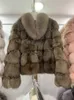 Mulheres para baixo Parkas Inverno Mulheres Real Fox Fur Coat 100% Natural Fox Fur Jacket Turn-down Collar Moda Luxo Streetwear Senhoras Outerwear 231113