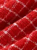 Giacche da donna Cappotto scozzese rosso con colletto alla coreana Cappotto con top corto Manica lunga monopetto Giacca elegante da donna Autunno Chic Casual Streetwear 231113