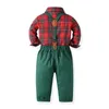 Kläder set barn pojke juldräkt barn outfit födelsedag baby pojke kläder grön röd rutig spädbarn lång ärm skjorta byxband set 231113