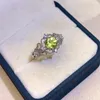 Anéis de cluster vintage 925 anel de pedra preciosa de prata 6mm 0.6ct natural peridot para festa 18k jóias de banho de ouro