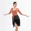 Stage Wear Donna Abiti da ballo latino Sexy scollo a V Top con lacci Top per adulti Samba Rumba Cha Camicia da ballo Summer Practice Top BL5758