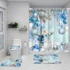 Douchegordijnen Kerst Douchegordijn Set Kerstman Sneeuwpop Rode Vrachtwagen Kerstboom Nieuwjaar Badkamer Decor Tapijt Badmat Toilet Cover R231114