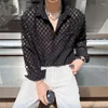 Męskie koszule Summer Lets Long Rleeve Men Mode Social Mens Dress Korean Loose wycięty czarny biały szachownica