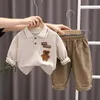 Clothing Sets Autumn Baby Boys' Clothing Set Children's Cartoon Bear Pull Up Top and Pants 2PCS Set Children's Cotton Baby Clothing 231114