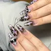 False Nails Handmade Purple Butterfly Press On Nails Y2K Glitter Rhinestone Fake Nail With Glue Reusable Long Coffin False Nails Tips Gift Q231114