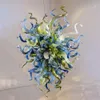 Small Modern Lamps Hand Blown Glass Chandelier Flower Hanging Lights Fixtures Blue Olive Green Indoor Art Home Decoration Bedroom Living Room 20 by 24 Inches