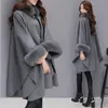 Women's Fur Faux Fur Elegant Women Winter Coats Batwing Fluffy Sleeve Cape Jacket Lady Woolen Overcoat Cape Fox Fur Collar Warm Ponchos Feminino 231113