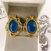 Stud Earrings Sapphire Vintage Carved Medieval Court Style French Elegant Versatile Temperament Western Antique Earstuds Earclip