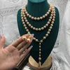 New Luxury white Glass Pearl Long Necklace Earrings Sweater Chain wedding jewelry Sets Designer Jewelry N030