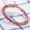 Braccialetti di quarzo rutilato rosso naturale autentico da 8 mm per bracciale da donna con perline di cristallo elasticizzato con fascino femme