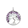 Fashionable Tree of Life Natural Amethyst Chip Stone Pendant smycken Koppar Runda hänge för smycken