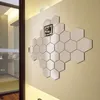 Adesivo de parede de espelho geométrico hexágono 3D acrílico DIY adesivo decorativo autoadesivo