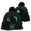 Marlins Beanie Miami Beanies Alla 32 lag stickade manschetterade pom mäns mössor baseball hattar randiga sidelinjen varm usa college sport stickade hattar mössa för kvinnor a0