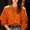 Women's Sweaters Autumn Winter Orange Cashmere Sweater Women Thickened Pullover Casual Basic Jumper Knitted Loose Tops