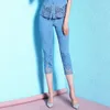 Jeans da donna estivi di grandi dimensioni dritti al polpaccio in cotone traspirante moda pizzo scavato NW18B2611