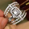 Ringos de cluster Moda geométrica Bling Clear Zircon Stone Wedding Ring For Women Silver 925 Charme elegante Banqueto Jóias finas