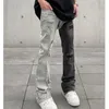 Mäns jeans snygga smala fit lapptäcke y2k svart streetwear hip hop gothic punk denim för män hål design mager
