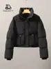 Mulheres para baixo parkas jaqueta em algodão acolchoado roupas curto coreano moda gola engrossar pão feminino casaco topos inverno 231114