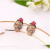 Stud Cute Pink Rose Skl Ear Studs Rhinestone Skeleton oorbellen Fashion sieraden voor vrouw