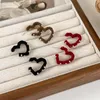 Hoop Earrings Minar Elegant Red Coffee Black Color Plush Velvet Hollow Out Open Love Heart For Women Simulated Pearl Earring