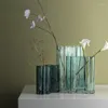 VASES家庭用透明なレイクブルーフラットジャーガラス小さな花瓶の柔らかい装飾水耕栽培の花の容器