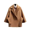 Kvinnors ull blandar våren Autumn Winter Women Short Woolen Coat Belt Jacket Kvinnliga raglan ärmar Kappa jackor Elegant singel -knapp Black Camel 231114