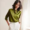 Chemisiers pour femmes Chemises chemises de bureau en satin de soie vert foie chemises et chemisiers pour femmes élégantes boho sexy à manches longues, plus la taille slim 230414