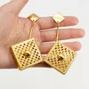 Dangle Earrings Drop Square Ear Clip Oversized Exquisite African 24K Gold Plated WeddingEngagement Jewelry