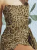 Casual jurken rlmababy print luipaard bloemen strapless dames mini bodycon jurk zomervakantie tie meisje sexy lint vouwen kort